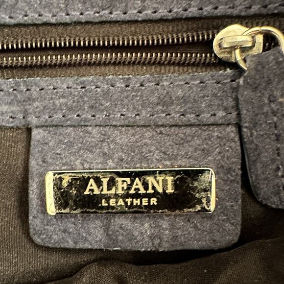 Vintage Alfani Leather Croc Embossed Blue 100% Leather suede lined Bag y2k retro - Picture 2 of 16